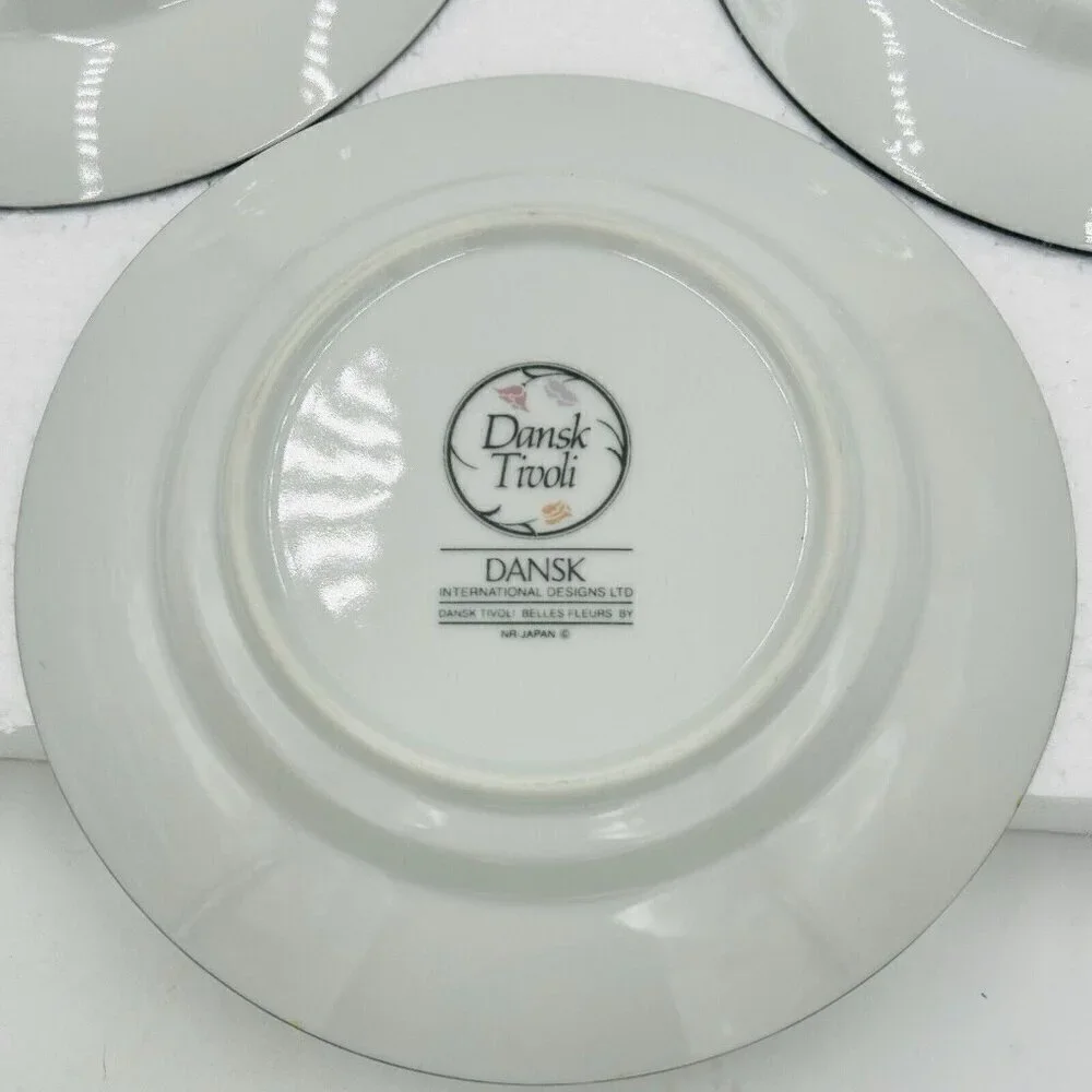 Dansk Tivoli Belles Fleurs 7” Side Small Plates Gray Tulips Pattern Set of 3